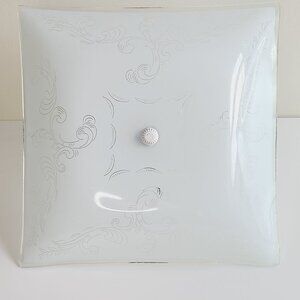 Vintage Glass Ceiling Light Fixture Cover 12"x12" Floral Scroll With Mounting